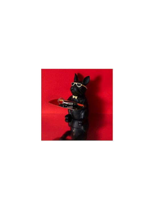 Decorative Dog made of Plastic Bulldog with Disc in Black 19x20x23.5cm 1pcs