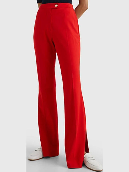 Women's High-waisted Fabric Trousers Flared Red