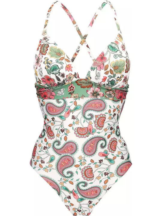 Cachemire Flowers Costum De Baie Întreg Floral Floare Alb
