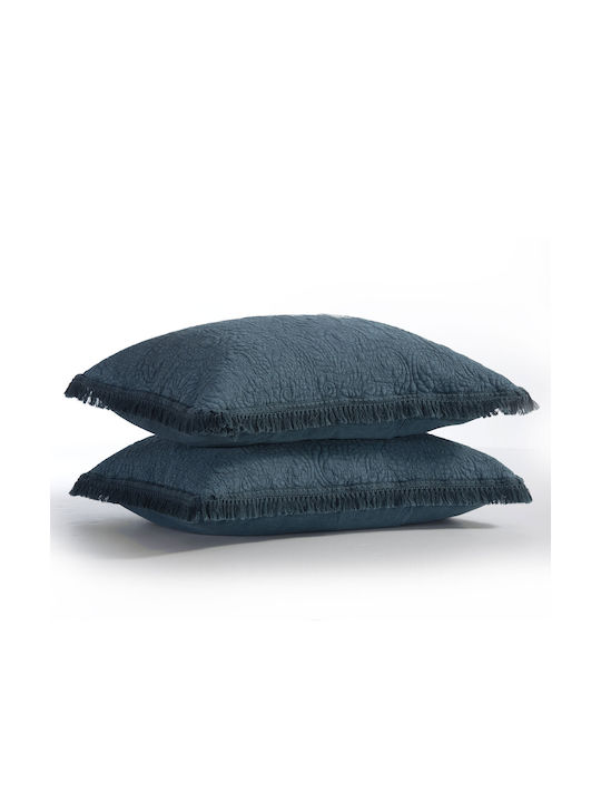 Nef-Nef Homeware Laren Blue Pillowcase Set Quilted Blue 52x72cm.