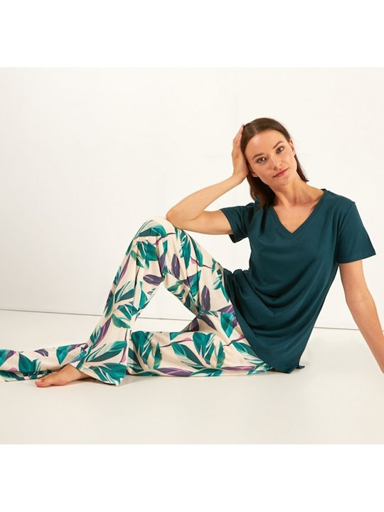 Harmony Sommer Damen Pyjama-Set Grün