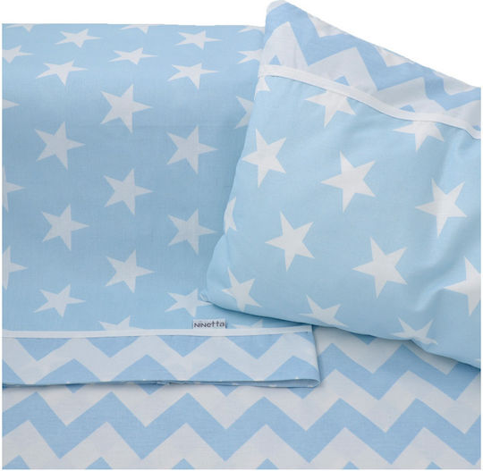 Ninetta Bebe Set Lenjerii De Patut Bebe Pentru Patut Din Bumbac Albastru Deschis 70x140cm 3 Bucăți