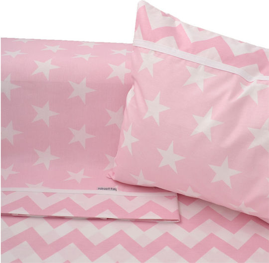 Ninetta Bebe Set Lenjerii De Patut Bebe Pentru Patut Din Bumbac Roz 70x140cm 3 Bucăți