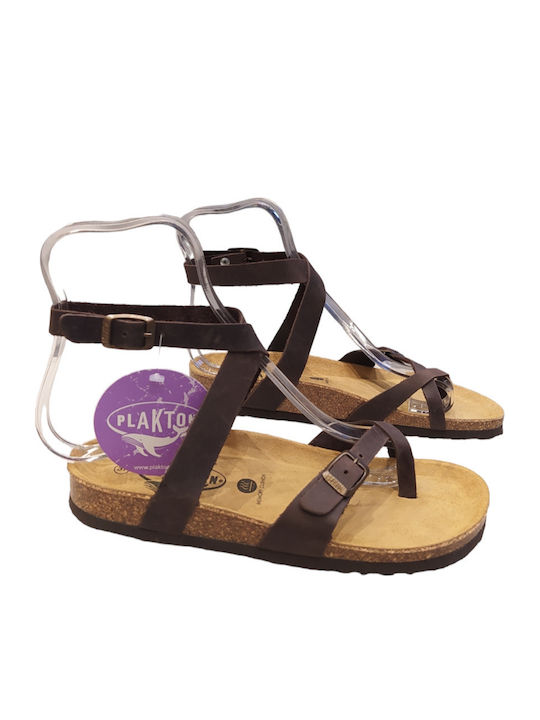 Leather Women's Flat Sandals Anatomic Marron Apure