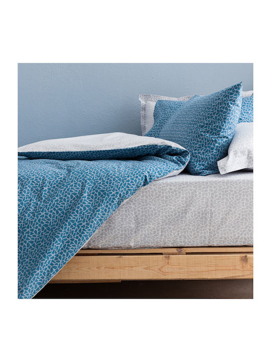 Charalambidis Textiles Ψηφιδωτό Κουβερλί Υπέρδιπλο από Βαμβάκι & Πολυεστέρα Μπλε 220x240cm
