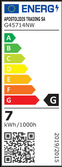 Diolamp Λάμπα LED 7W 83mm για Ντουί E14 και Σχήμα G45 Φυσικό Λευκό 650lm
