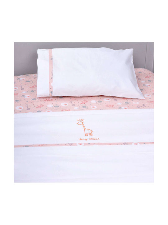 Baby Oliver Baby Sheets Set Crib Cotton Giraffe 46-6707/165 PINK 3pcs 110x160cm