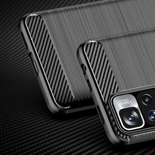 Techsuit Carbon Umschlag Rückseite Silikon Schwarz (Redmi Note 11 Pro+ 5G)