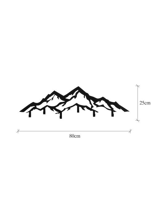 Agățătoare de Perete Mountain Metalică 6 Sloturi Negru 80x25x4cm 1buc