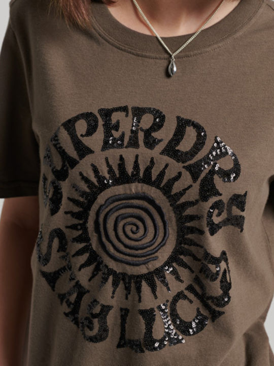 Superdry Γυναικείο T-shirt Καφέ