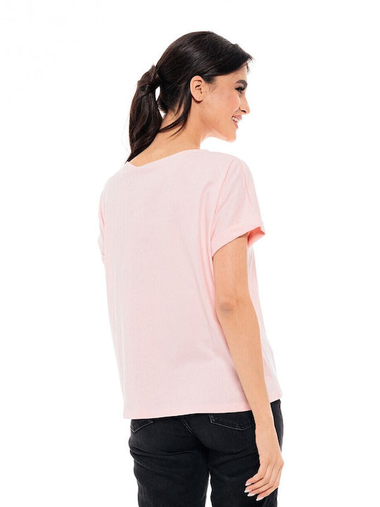 Biston Γυναικείο T-shirt Ροζ με Στάμπα