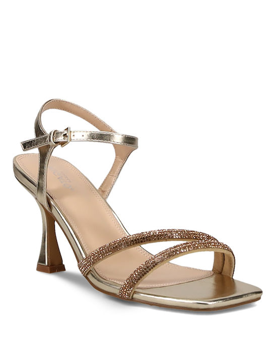 Migato Women's Sandals with Strass Gold Metallic with Chunky High Heel