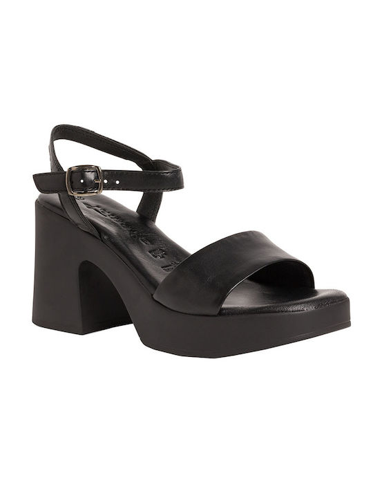 Tamaris Platform Leather Women's Sandals Black with Chunky High Heel