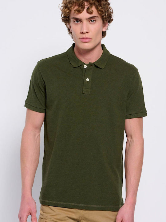 Funky Buddha Bluza Bărbătească cu Mânecă Scurtă Polo Utility Green Mel