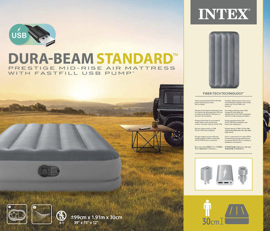 Intex Inflatable Single Air Mattress with Integrated Pump Dura-Beam Prestige 191x99x30cm