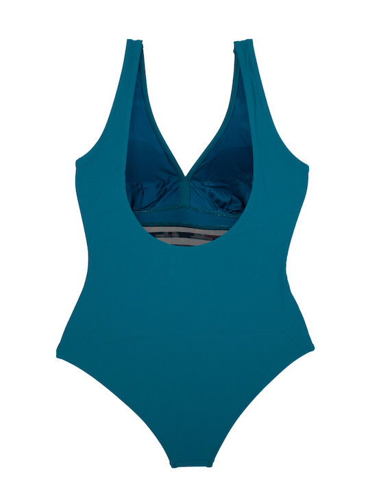 Plus size one-piece swimsuit with transparent anemone print teal S23