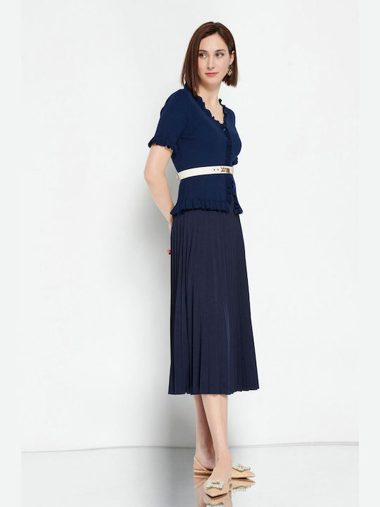 Bill Cost Pleated Midi Skirt in Navy Blue color