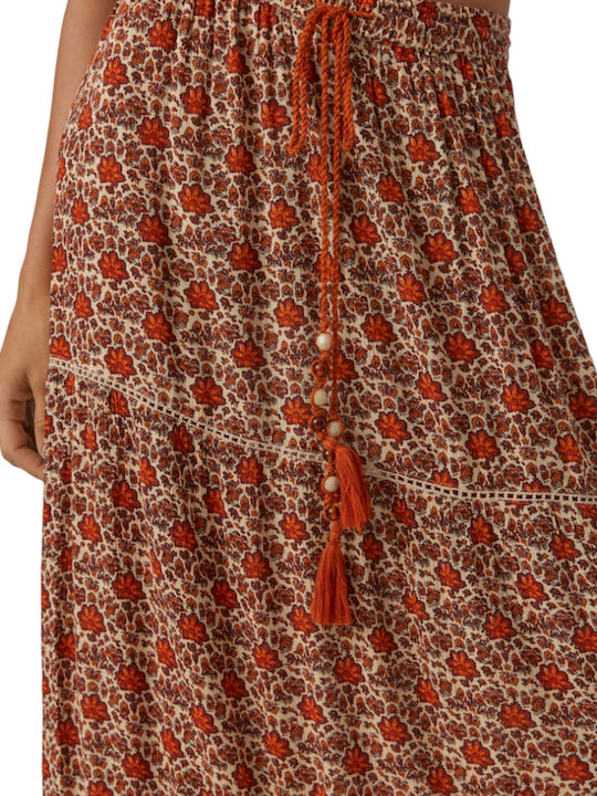Hoch tailliert Maxi Rock Blumen Rot
