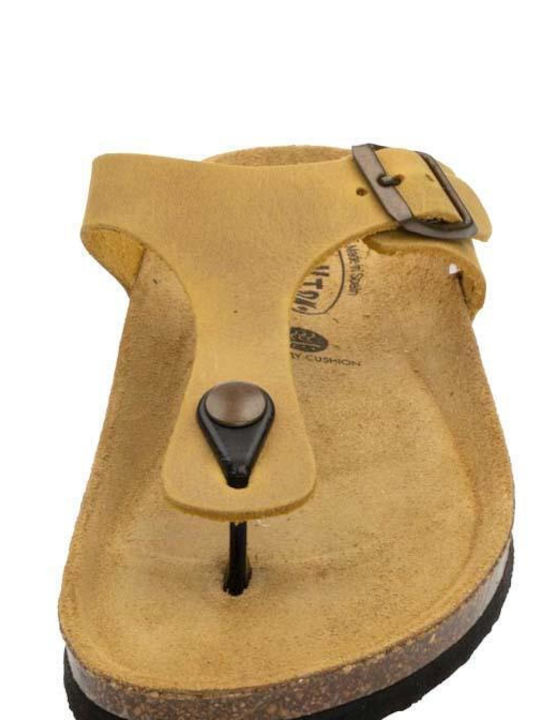 Leather Women's Flat Sandals Ocre