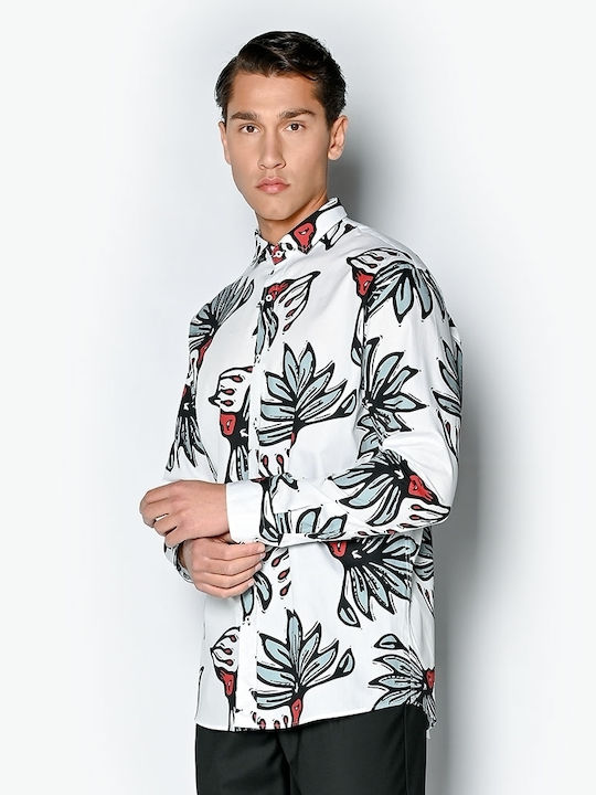 Brokers Jeans Men's Shirt Long Sleeve Floral White