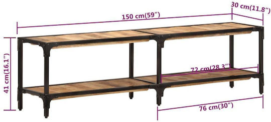 TV Stand made of Metal and Solid Wood Beige Length 150cm x Depth 30cm x Height 41cm