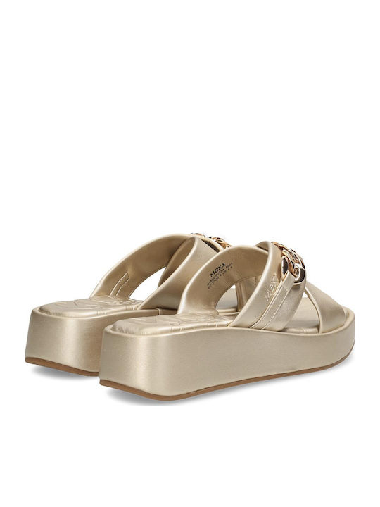 Lexi Leather Women's Flat Sandals Flatforms in Gold Color