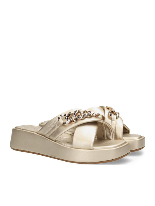 Lexi Leather Women's Flat Sandals Flatforms in Gold Color
