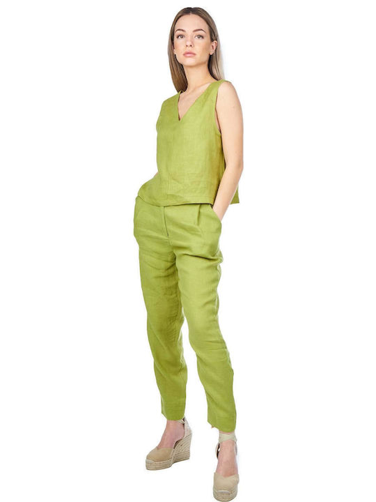 Damen Hochgeschnittenes Stoffhose in Verjüngt Bein Stil Lime