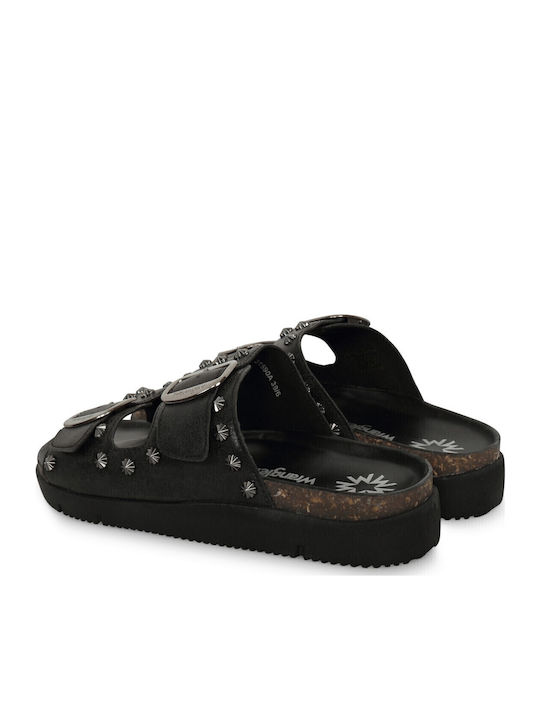 Leather Women's Flat Sandals in Black Color