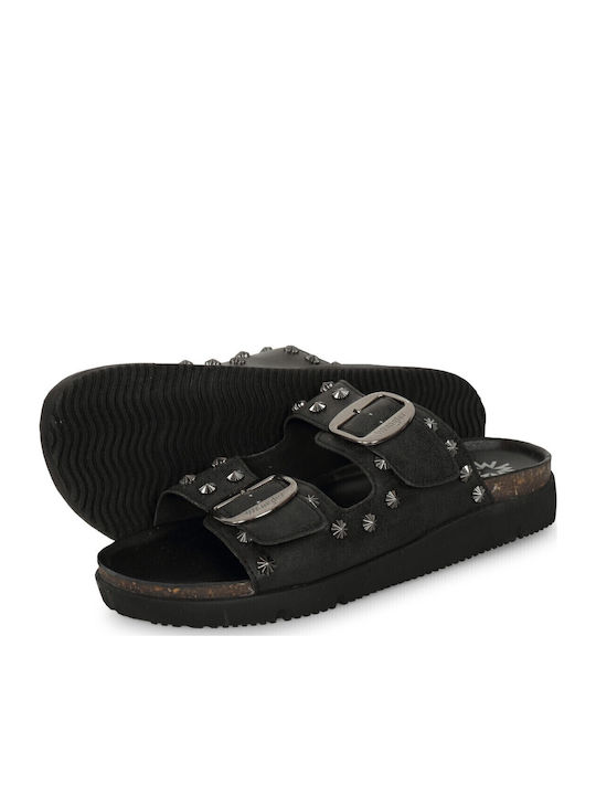 Leather Women's Flat Sandals in Black Color
