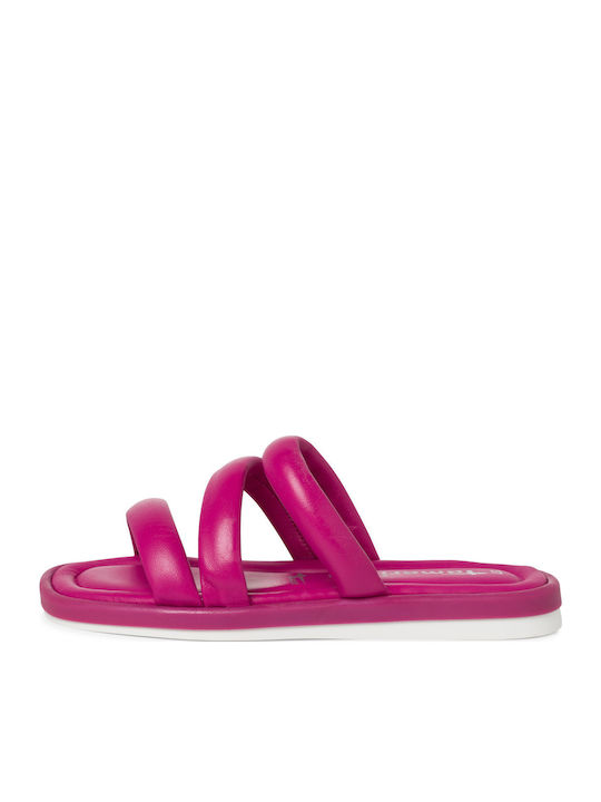 Leder Flache Sandalen für Damen in Fuchsie Farbe
