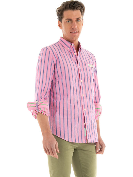 Long-sleeved Cotton Shirt Striped Pink