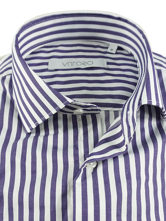 Long-sleeved Cotton Shirt Striped Lilacc
