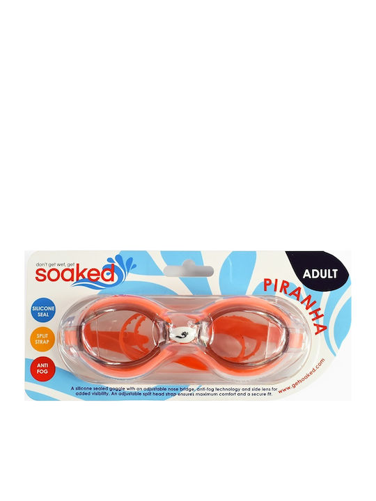 About Soaked Piranha Swimming Goggles Adults with Anti-fog Lenses Red