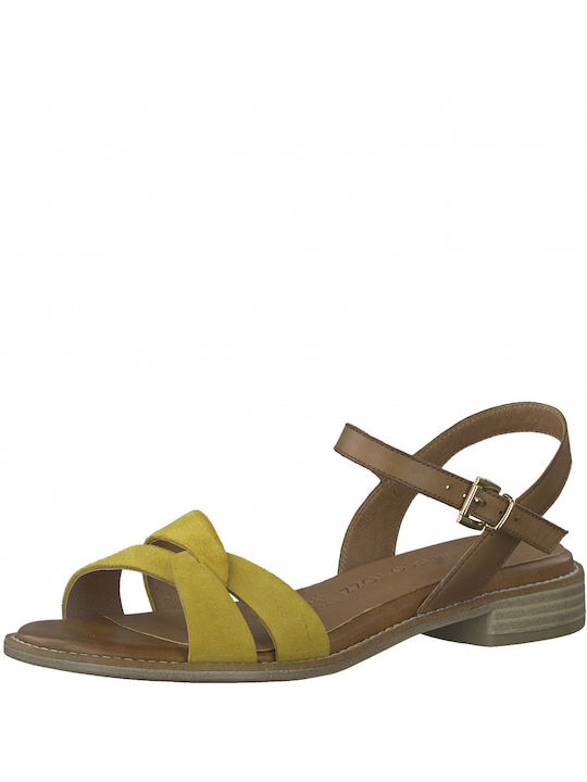 Marco Tozzi Leather Women's Flat Sandals Anatomic with Strap in Yellow Color