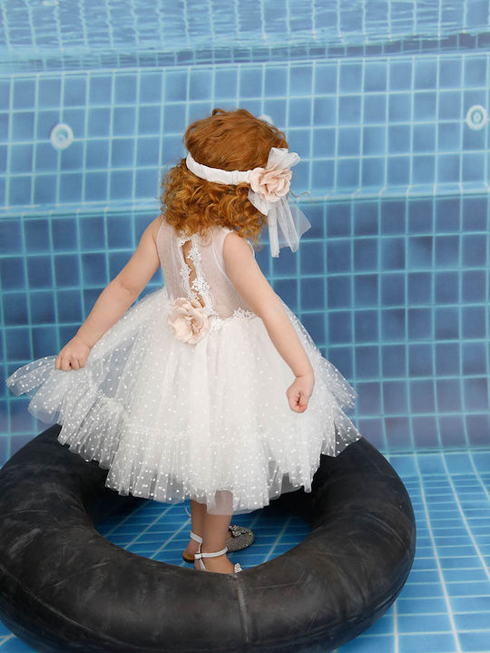 Bambolino Olivia White Baptism Clothing Set with Hair Accessories & Dress made of Tulle 2pcs