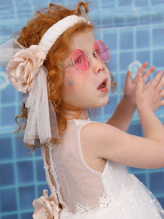 Bambolino Olivia White Baptism Clothing Set with Hair Accessories & Dress made of Tulle 2pcs