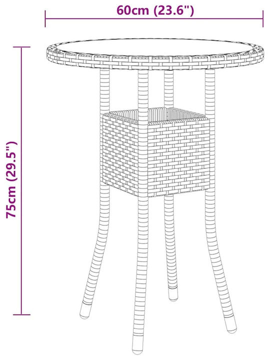 Masa pentru spații exterioare mici Rattan cu suprafață din sticlă Bej 60x60x75buc