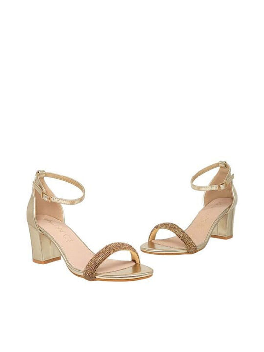 Envie Shoes Damen Sandalen mit Chunky hohem Absatz in Gold Farbe