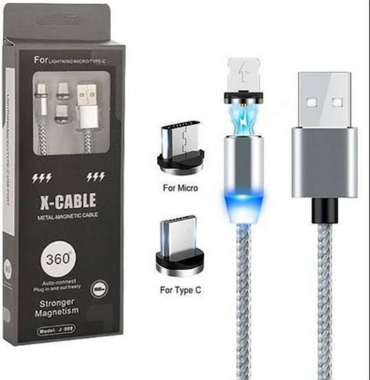 Geflochten / Magnetisch USB zu Blitzschlag / Typ-C,TC-TC / Micro-USB Kabel Schwarz 1m