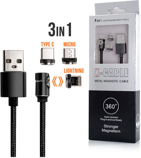 Geflochten / Magnetisch USB zu Blitzschlag / Typ-C,TC-TC / Micro-USB Kabel Schwarz 1m