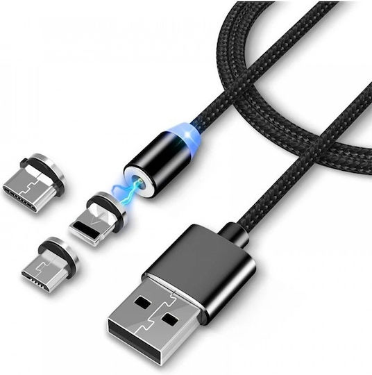 Geflochten / Magnetisch USB zu Blitzschlag / Typ-C,TC-TC / Micro-USB Kabel Schwarz 1m