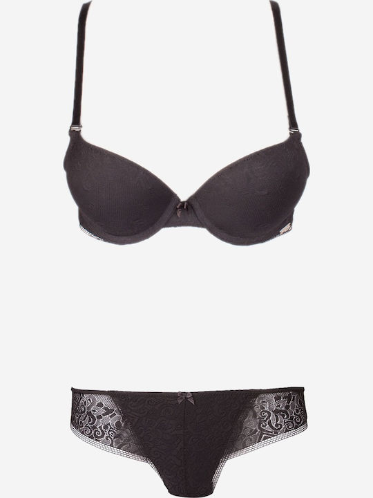 Norddiva Lingerie Δαντελένιο Σετ Εσωρούχων Σουτιέν με Brazil Μαύρο