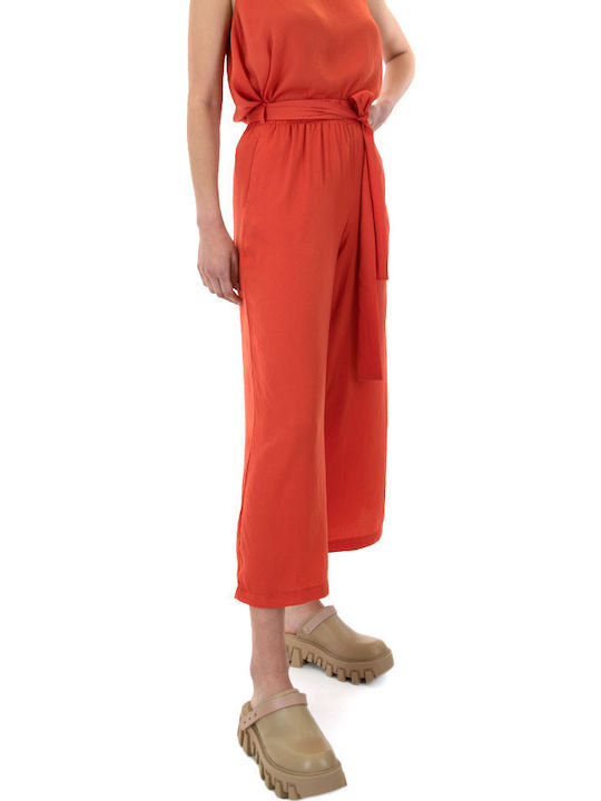 Damen Hoch tailliert Stoff Capri Hose mit Gummizug Orange