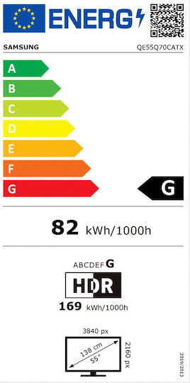 Samsung Smart Τηλεόραση 55" 4K UHD QLED Q70C HDR (2023) QE55Q70CATXXH