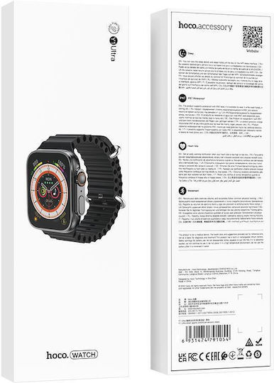 Hoco Y12 Ultra Smartwatch με Παλμογράφο (Μαύρο)