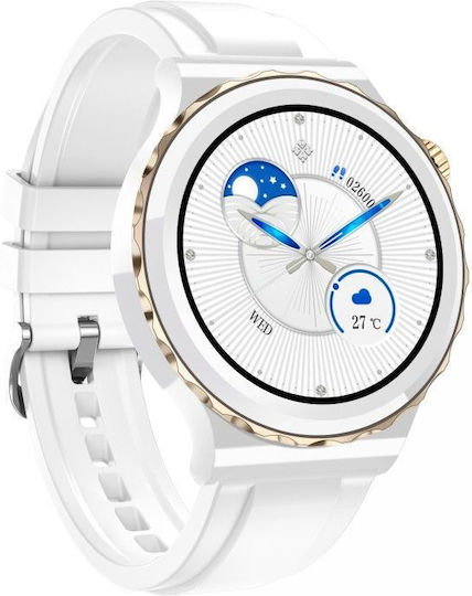 Aoke E23 Stainless Steel 44mm Smartwatch με Παλμογράφο (Λευκό)