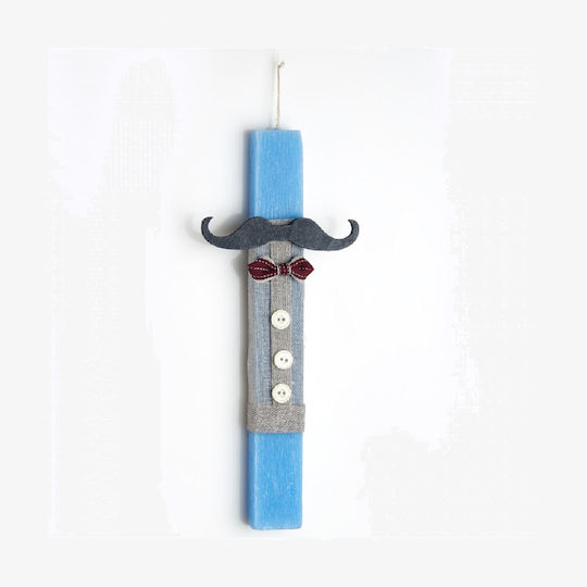 Easter Candle Flat Handmade Mustache 20pcs Blue