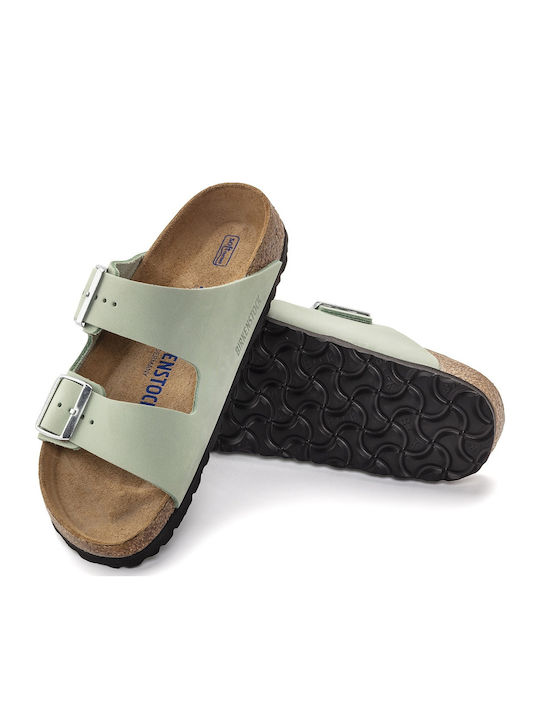 Arizona Leather Women's Flat Sandals Anatomic in Green Color Narrow Fit