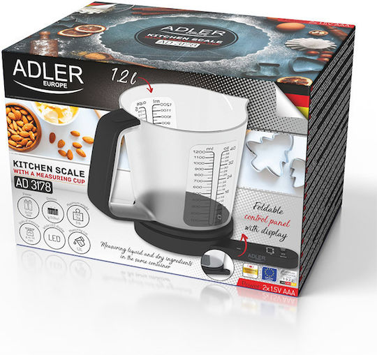Adler Zughi Digitală De Bucătărie Cu Cană Gradată Până La 5kg Neagră